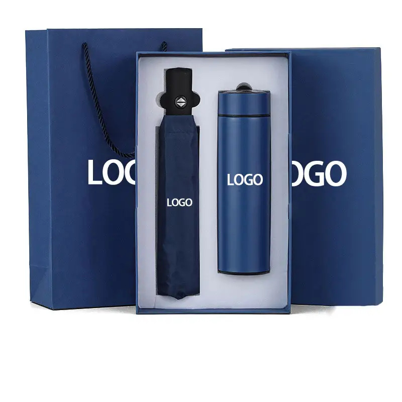 2-pcs custom logo thermos cup automatic umbrella  business gift set