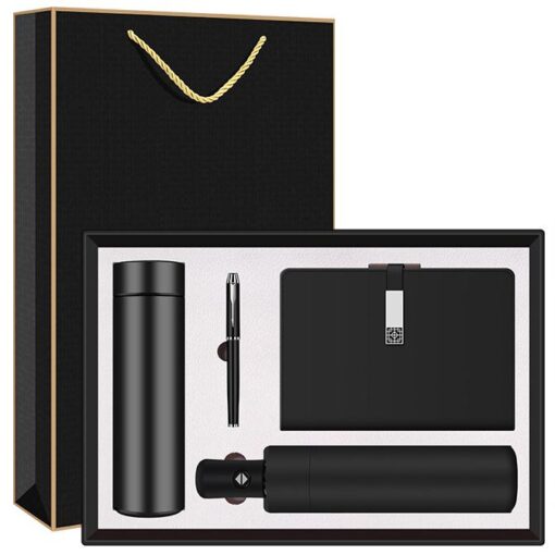 4-pcs custom logo thermos cup umbrella notebook pen  business gift set